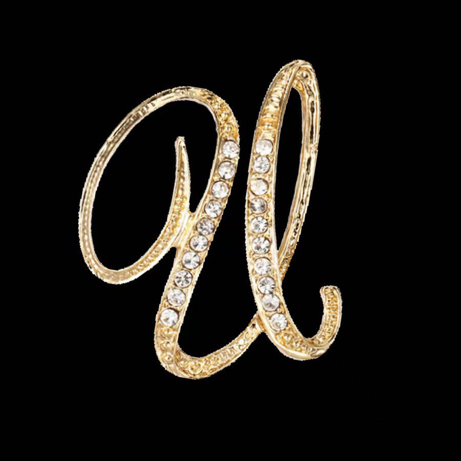 Minimalist Rhinestone Alphabet Brooch: Elegant Geometric Pin for Sweaters or Coats