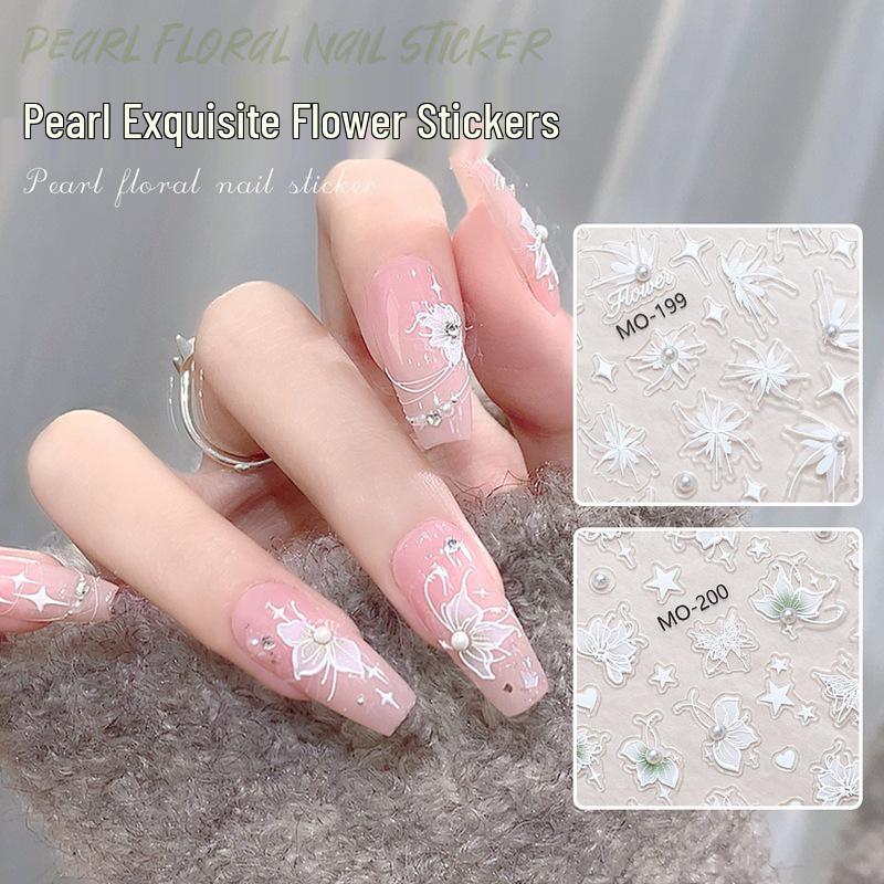 

Exquisite Pearl & Crystal Nail Stickers: Butterfly & Flower Art Decorations