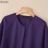 ZANZEA Women Casual Round Neck Loose Long Sleeve Button Blouse