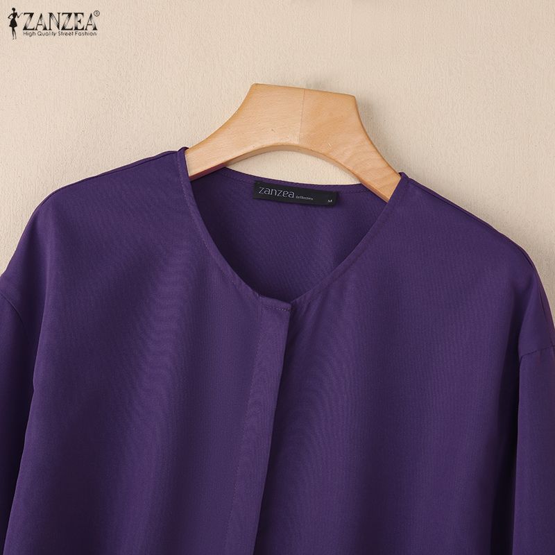 ZANZEA Women Casual Round Neck Loose Long Sleeve Button Blouse