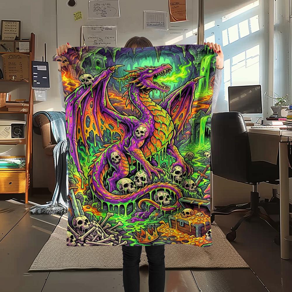 Dragon Elephant Dinosaur Print Flannel Blanket,High quality Comfortable for All Seasons,Home Decor,Warmth and Comfort,Perfect for Christmas Gifts