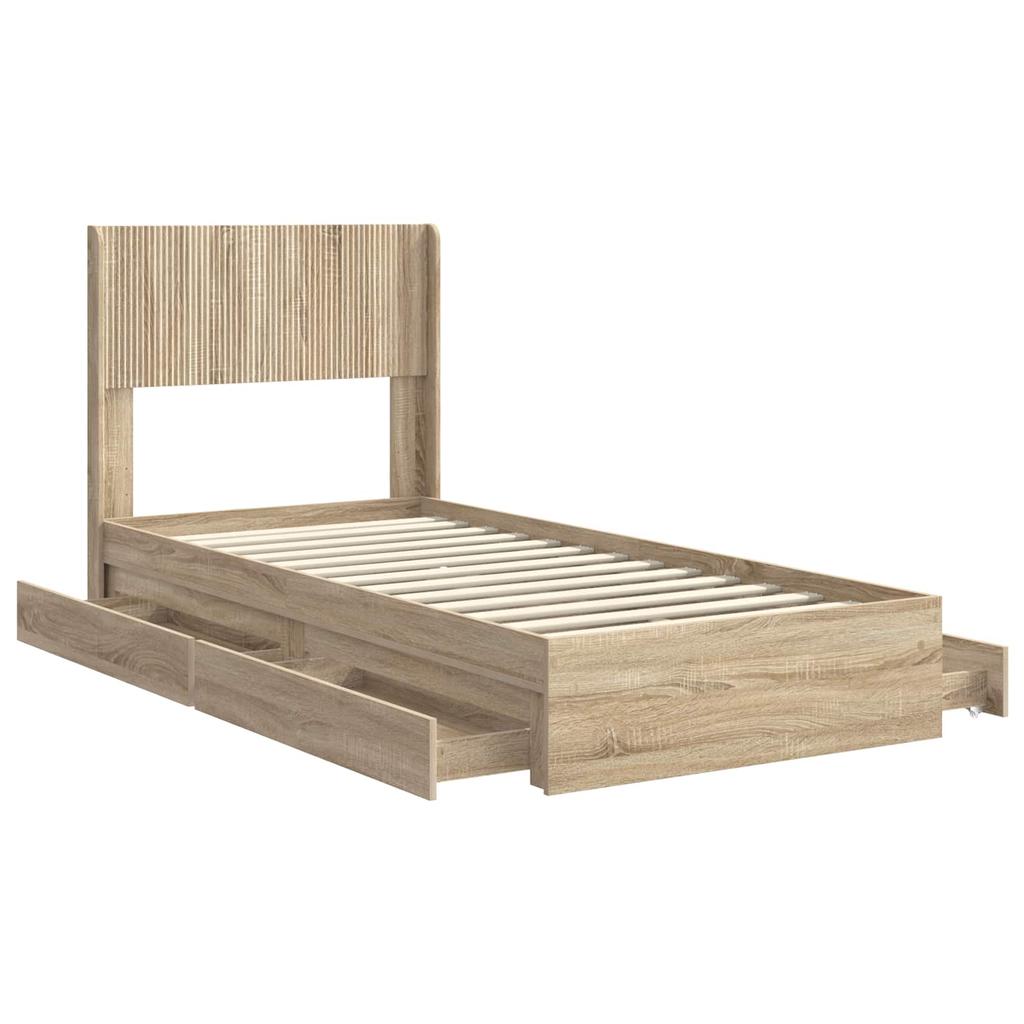 Bed Frame with Storage Space and Headboard Sonoma Oak 75 x 190 cm