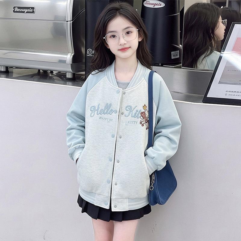 Girls' Spring/Autumn 2026 Casual Baseball Jacket - Stylish Medium & Large Children's Top Trendy Wear