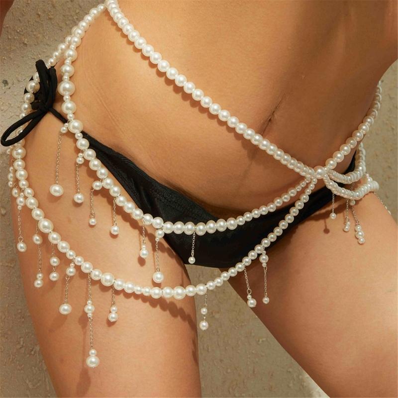 Elegant MultiLayer Pearls Fringe Waist Chain Belt Belly Chain Waist Decors For Women Party Body Jewelry Waist Accessory