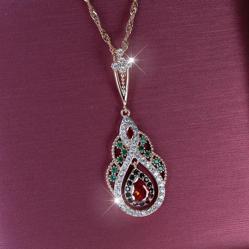 Elegante collana con ciondolo in cristallo color oro per donna, vintage, a forma di goccia d'acqua, gioiello da festa vuoto