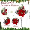 4pcs Artificial Christmas Pine Branches with Red Berries, Artificial Evergreen Branches, Classic Poinsettia Design, Perfect for Halloween, Christmas
