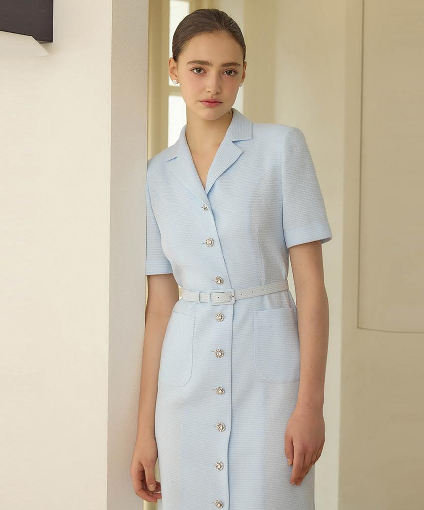 JULIY&CALLA 25Hs Collar 120 Terroir Line Queen Long Tweed Dress Sky Blue