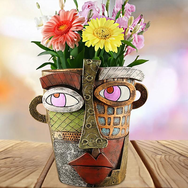 12.5x12x9cm Flower Arrangement Picasso Style Resin Flower Pot Home Decor Abstract Human Face Design Artistic Home Decor Luxury 1PC