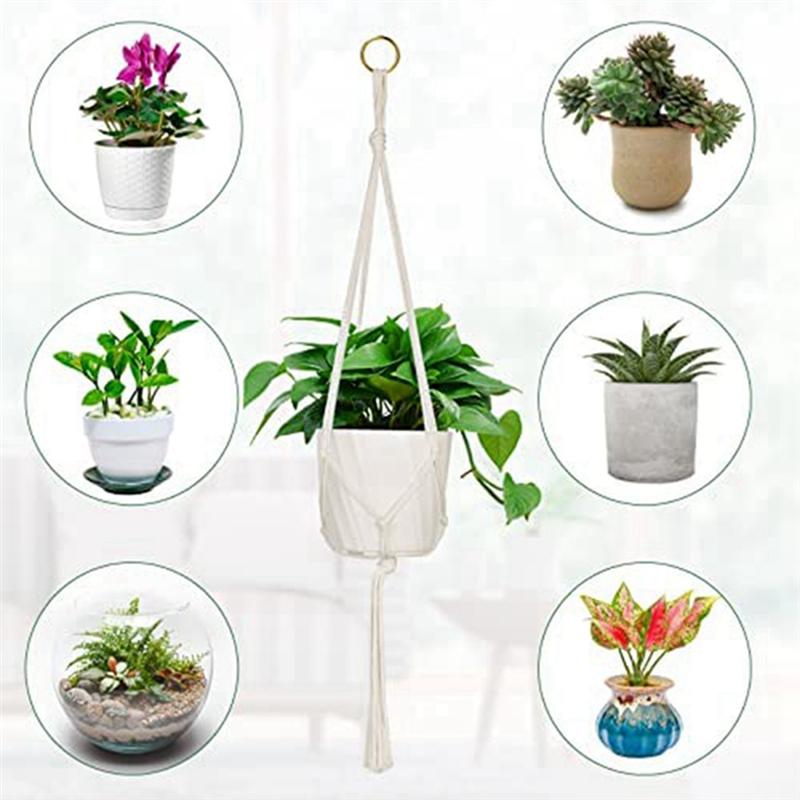 ABFS 4 Piece Hanging Planters Baskets With 4 Hanging Hooks Cotton Rope Macrame Plant Hanger