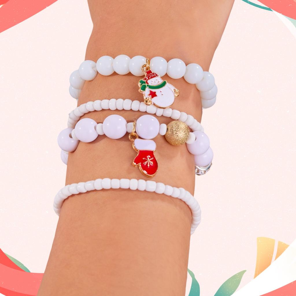 Set of 4 Christmas Charm Bracelets - Cute Holiday Santa Claus, Reindeer, Glove Pendants, Suitable for Daily Wear