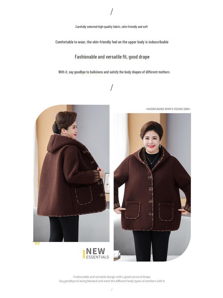 Plus Size Winter Sheepskin Fleece Jacket for Middle-Aged & Elderly Women