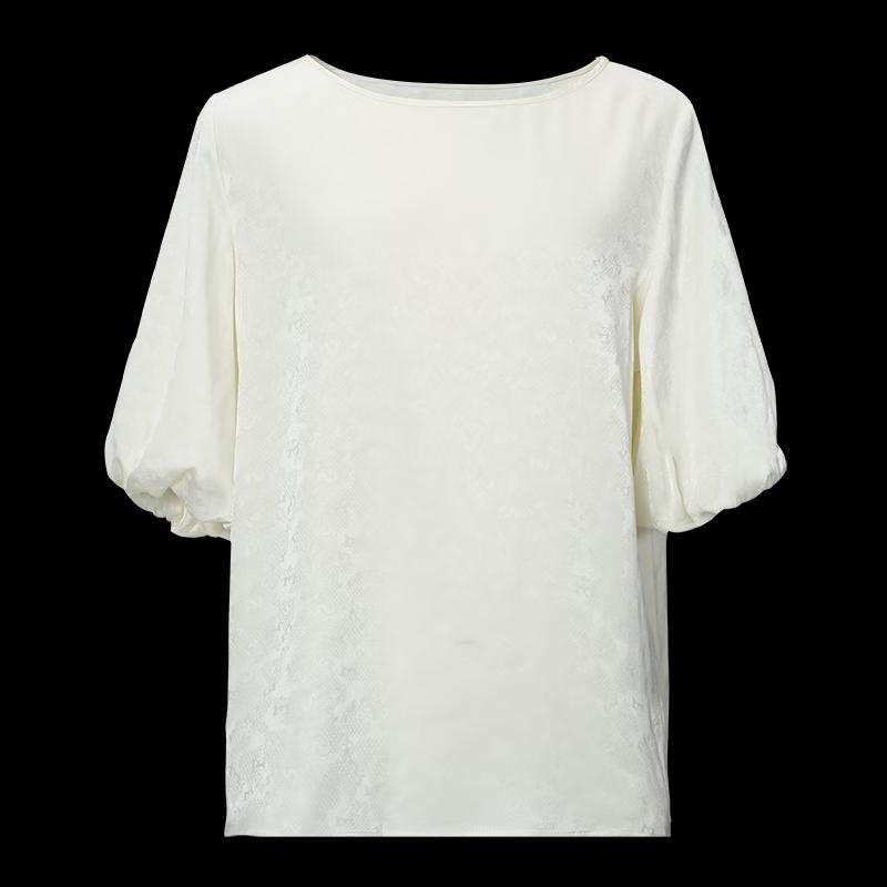 Shetu Women's Simple Round Neck Jacquard Short Sleeve Top