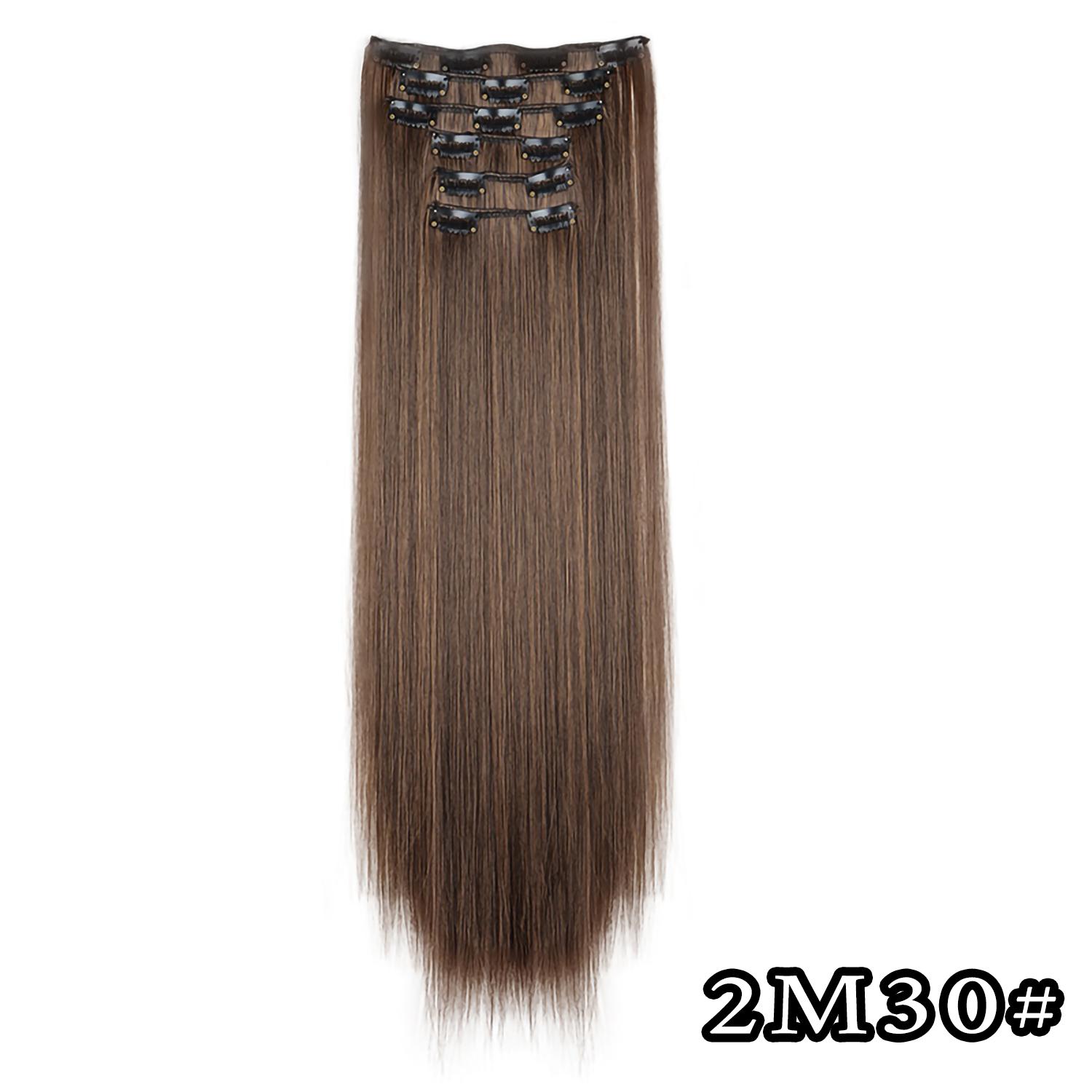 24-palcové predĺženie vlasov s 16 klipmi, dlhý rovný účes, syntetické blond čierne vlasy, tepelne odolné umelé vlasy, na každodenné použitie 24inches gray