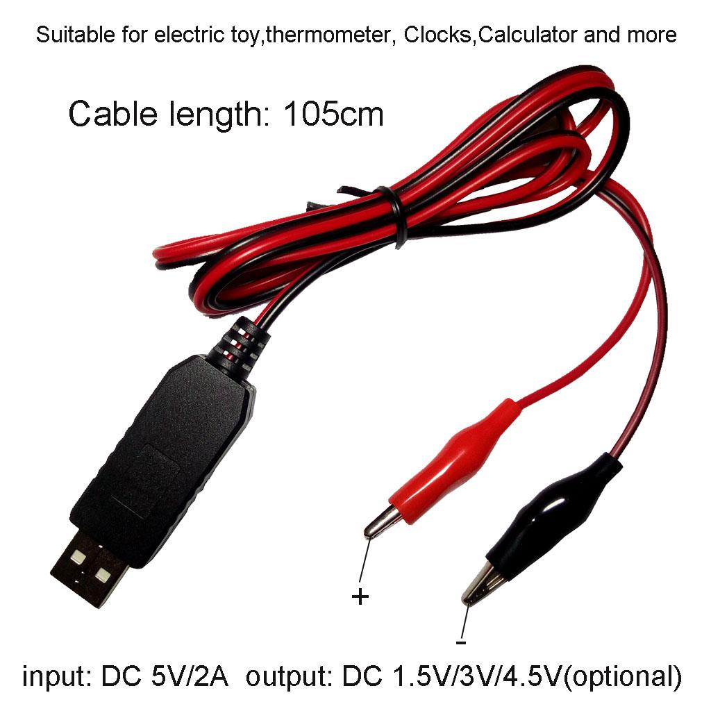 AA AAA Battery Eliminator USB 5V to 1.5V/3V4.5V Step-down Clip Cable Battery Eliminator Converter For Clocks Remote