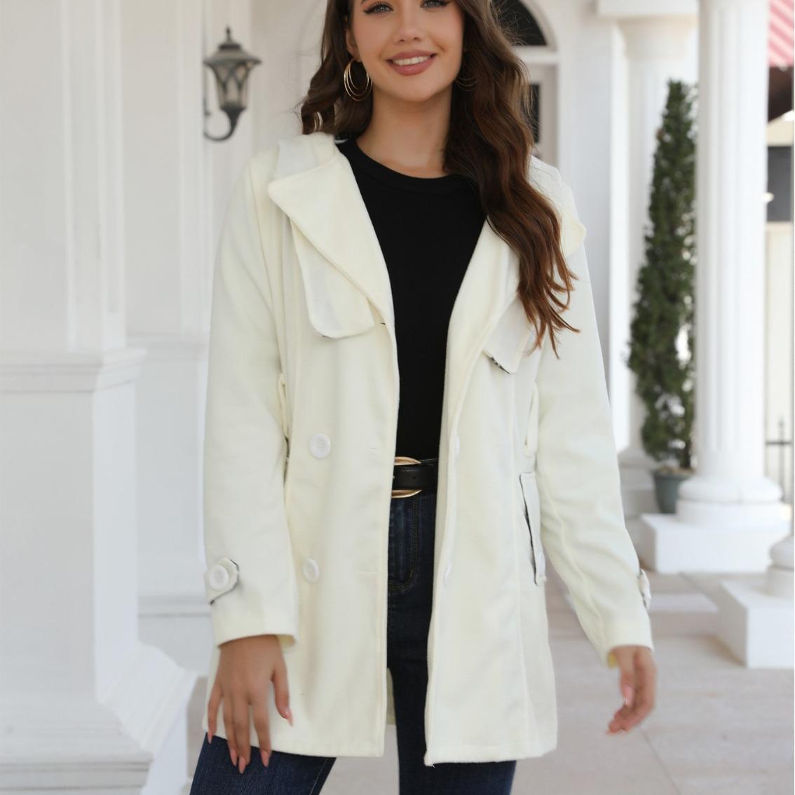 

Трендовое клетчатое шерстяное пальто с капюшоном для женщин 2024 - Популярно в Европе и Америке L белый