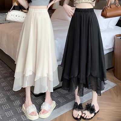 Saia de malha longa de cintura alta saia de tule feminina primavera verão elástica feminina saia plissada linha A saia feminina midi fashion