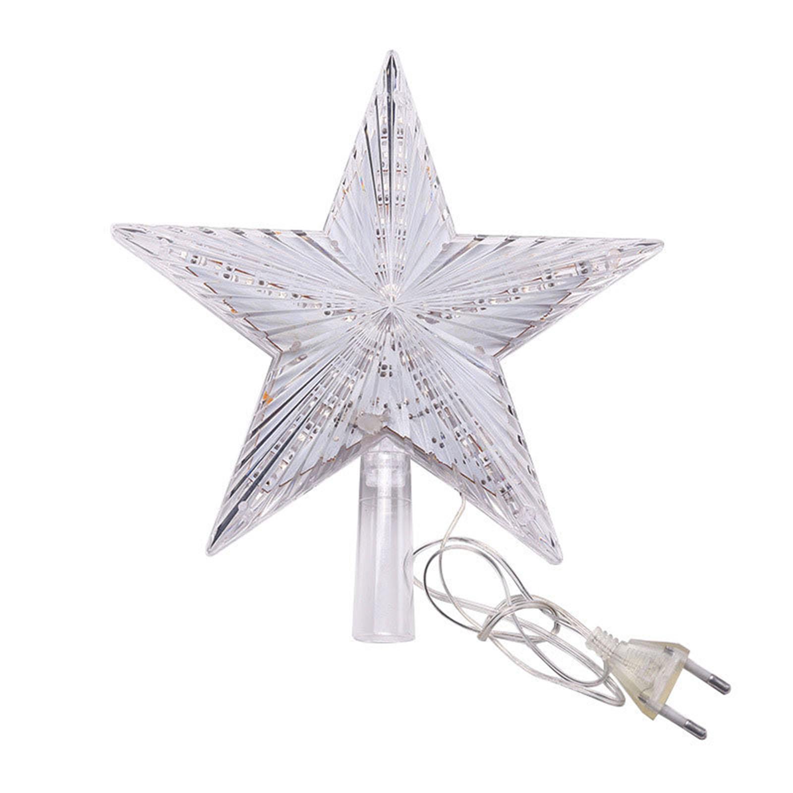 

Christmas Tree Topper With LED Light,Clear Five-Pointed Star Tree Topper Plug In For Xmas New Year Lighted Christmas Tree Decoration One Size