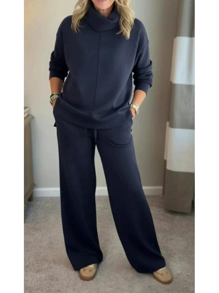 

2025 Women s Casual Two-Piece Set: High Neck Solid Color Hoodie & Top for Autumn/Winter Extra Extra Large темно-синий