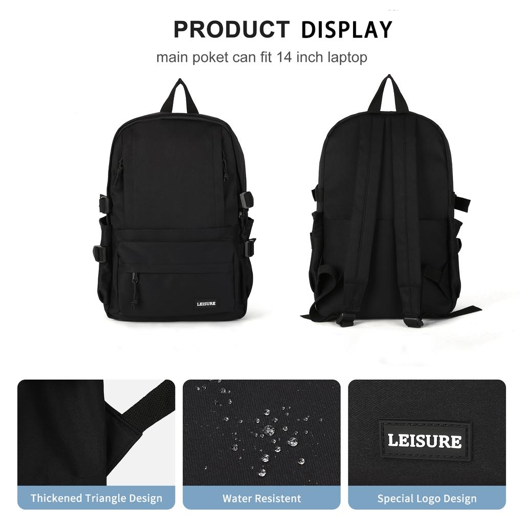 Solid Color School Backpack for Women Men, Multi-pocket Casual High School Girls Boys Laptop Backpacks, Lightweight Cute Bookbag