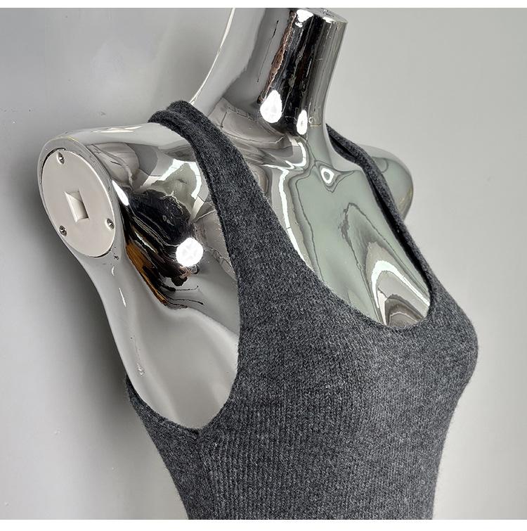Korean Dongdaemun Slimming Waist-Cinching Sleeveless Knit Dress for Women