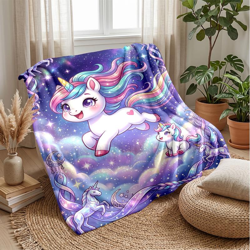 Fantasy Unicorn Scene Theme Blanket Lightweight Warm Flannel Blanket Decorative Throw Blanket for Home Decoration