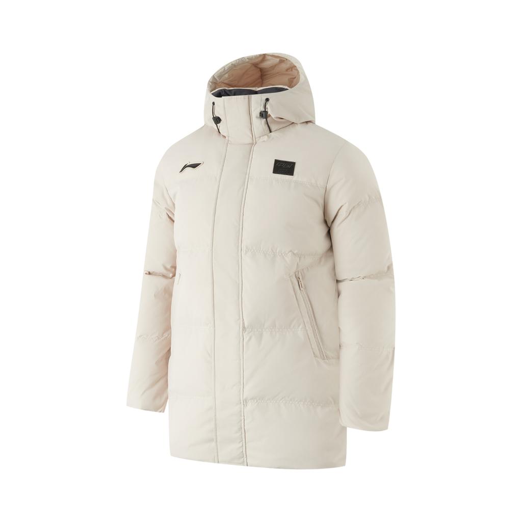 Li Ning Badminton Series Hooded Color Block Logo Mid-Length Down Jacket Men Outerwear Silver-Fish-Gray AYMU341-2