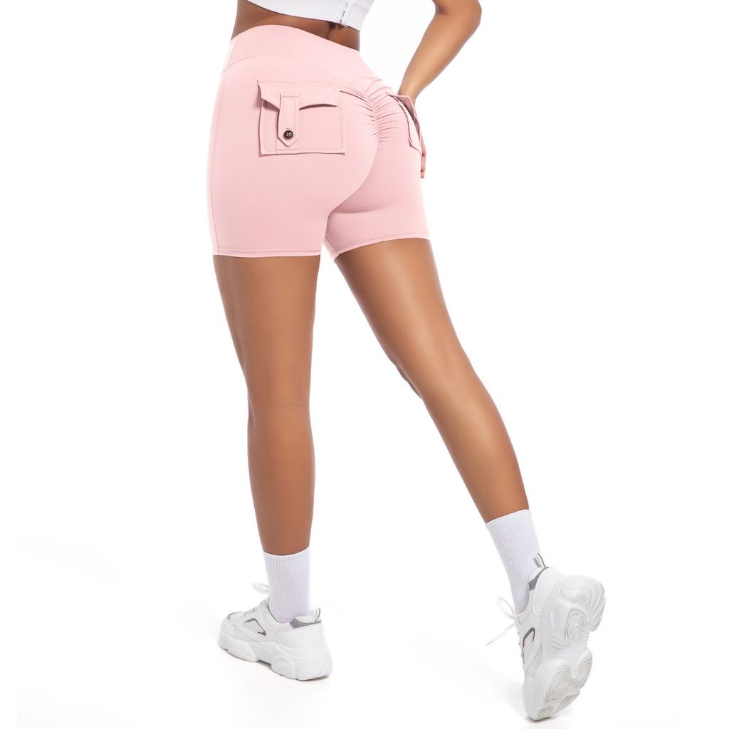 New Peach Hip Workwear Tight Shorts For Women, High Waisted Elastic Hip Lifting Button Yoga Pants, Quick Drying Running And Fitness Pants