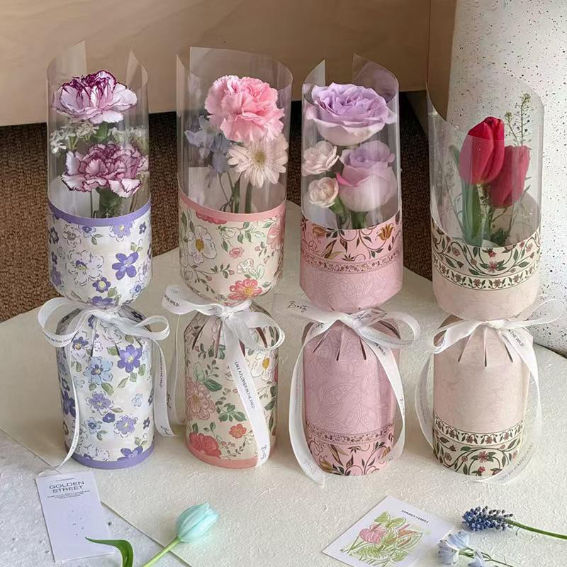 10Pcs Single Stem Bouquet Lining Shaping Piece Round Flower Wrapping Paper Clear Plastic Single Flower Wrapping Bag For Holidays