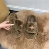 Fashion thick-bottomed shit-stepping fluffy slippers for women to wear autumn and winter new ins wind one-word cotton slippers