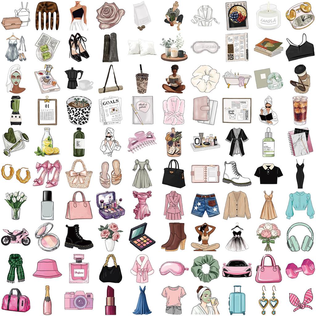 100Pcs Girl Theme Stickers Diy Decoration Notebook Water Cup Skateboarding Mobile Phone Case Kawaii Vinyl Waterproof Decals