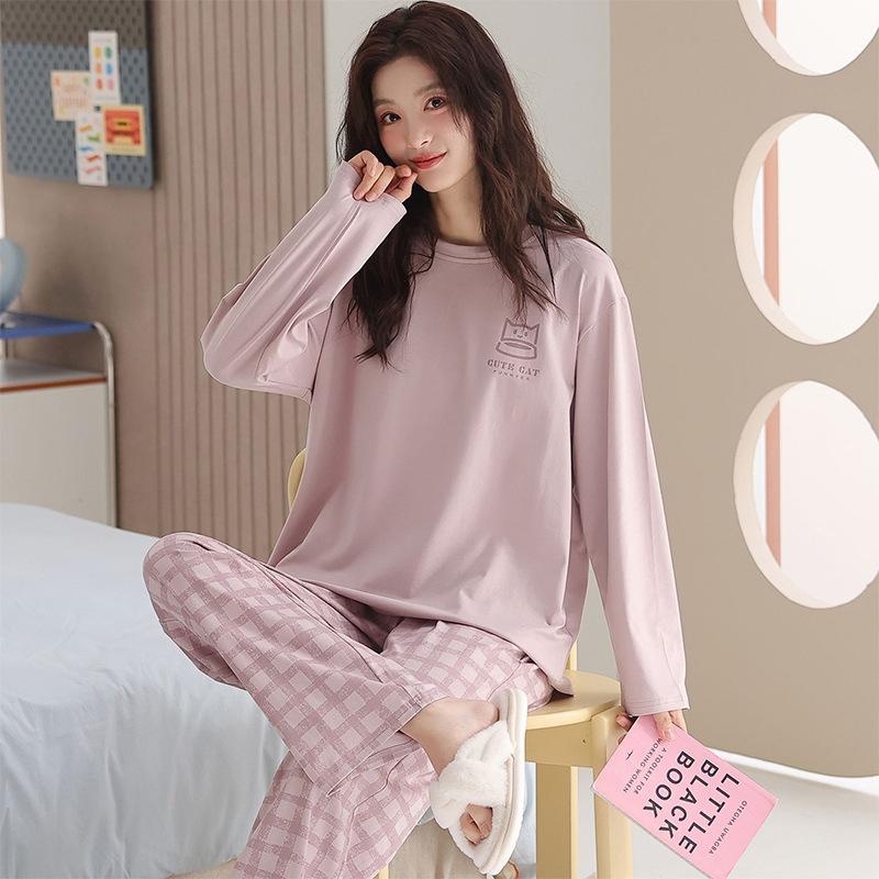 Douyin Live Pajamas Women's Round Neck Can Be Worn Outside, Autumn Simple Casual Style Women's Long-sleeved Loungewear Casual Suit