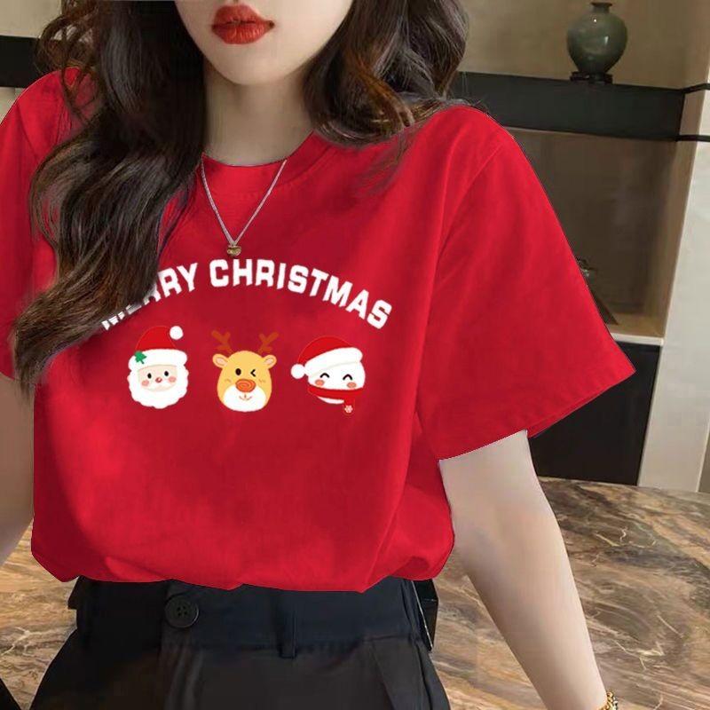 

Рождественская футболка женская красная с коротким рукавом женская рождественская новый стиль унисекс 6XL