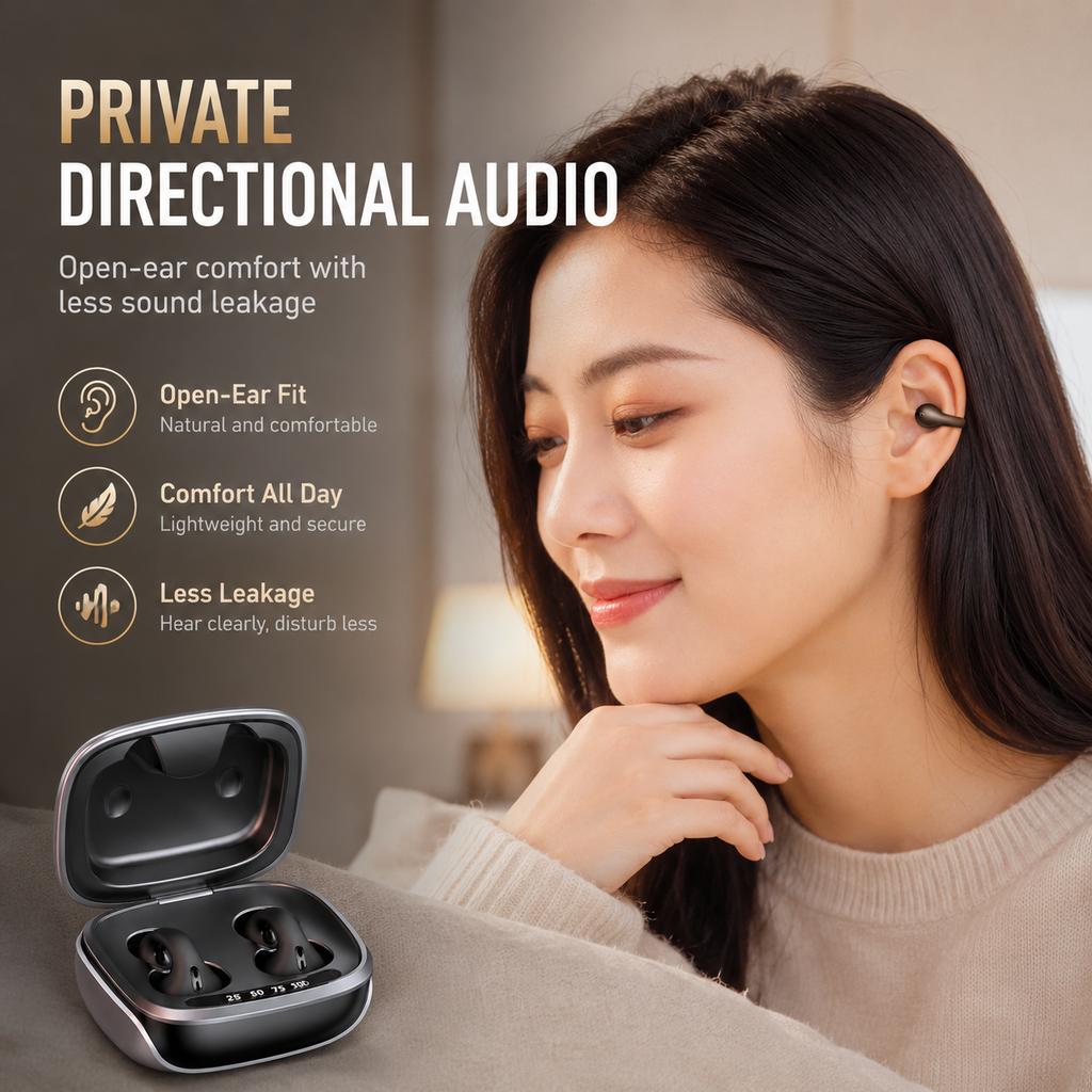 Air Conduction Clip-On Headphones Bluetooth 5.3 Earphones with 36H Playtime LED Display CVC8.0 Calls Touch Control Type-C IPX6