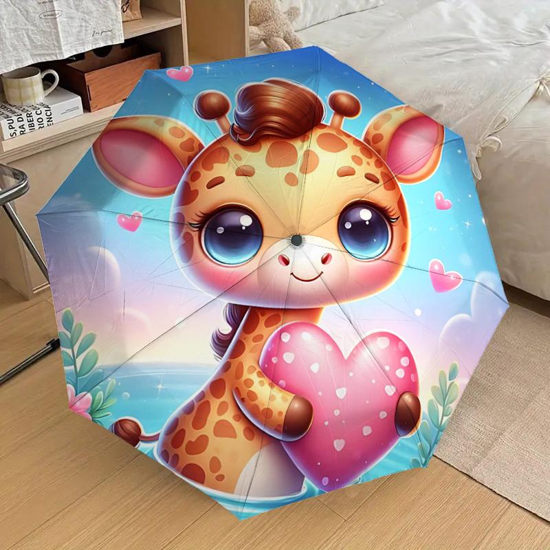 1pc Giraffe Heart Automatic Open/Close Umbrella Compact Folding Umbrella with 8-Rib Shaft for Women/Men, Elegant Birthday1245S