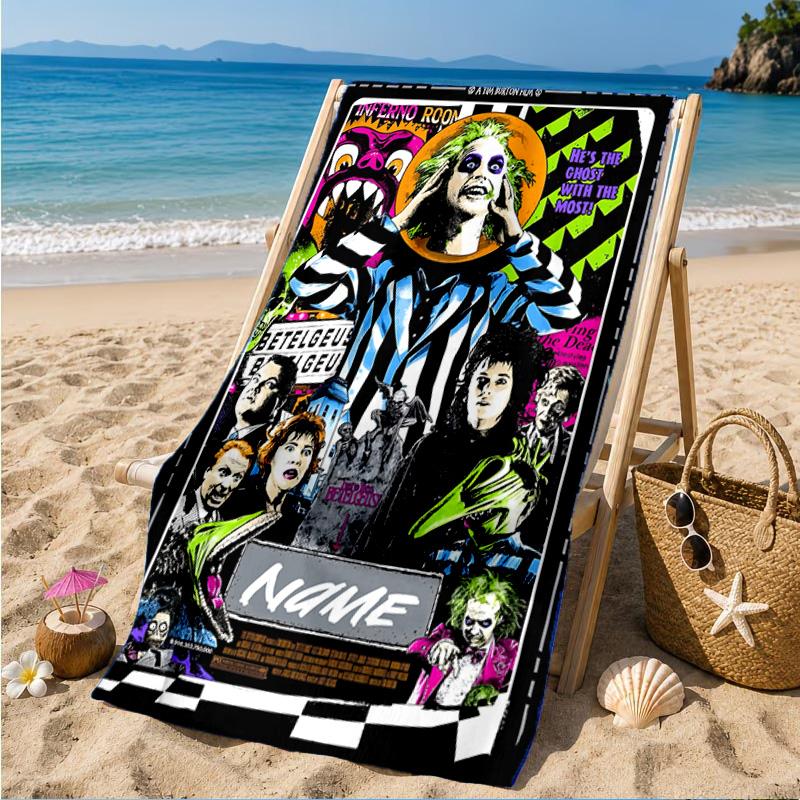 Custom Name Beetle-juice Movie Art Beach Towel Microfiber Beach Towel, Lightweight and Quick-Dry, for Summer Travel, Swimming Pool Gift
