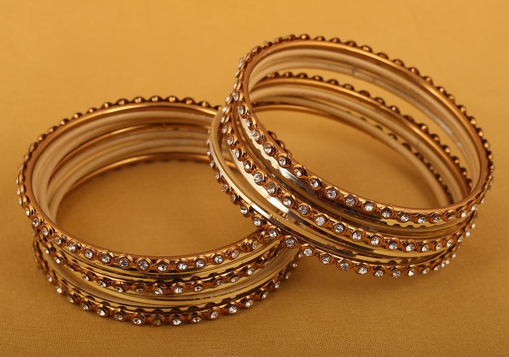 Touchstone Bangle Indian Bollywood Alloy Metal and Textured Light Golden Designer Jewelry Bangle Set of 18 Antique Gold Tone for [Touchstone]