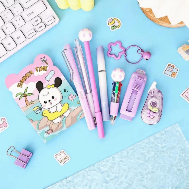 1Set Cartoon School Stationery Set Pens Stick Note Student Tools Gift Kit Eraser Large Capacity Learning Gift Box