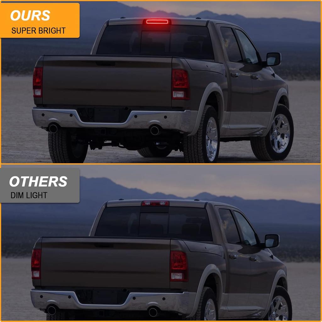 R&F Auto LED Strobe Third Brake Light Compatible With Ram 1500 2500 3500 4500 5500, 2010-2018, F1 Style Red Flash Smoked High Mounted Stop Lights