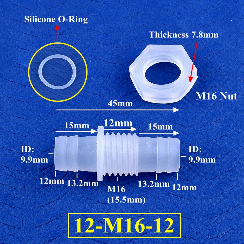 3~12mm Racord Bulkhead PP Pagoda Conector Direct Cu Piuliță Filet M6-16 O-Ring Irigare Grădină Acvariu Rezervor Pompă Aer Furtun Racord