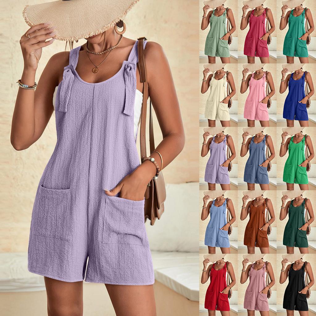 Short Rompers For Women Deep V Neck Sleeveless Jumpsuit Loose Fit Work Overalls Dressy Casual Summer Jumpsuits