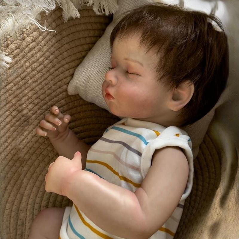 49cm Lifelike Reborn Baby Dolls LouLou Full Body Silicone Waterproof Anatomically Correct Soft Baby Girl Doll with Hand Rooted Hair Kid Christmas Gift