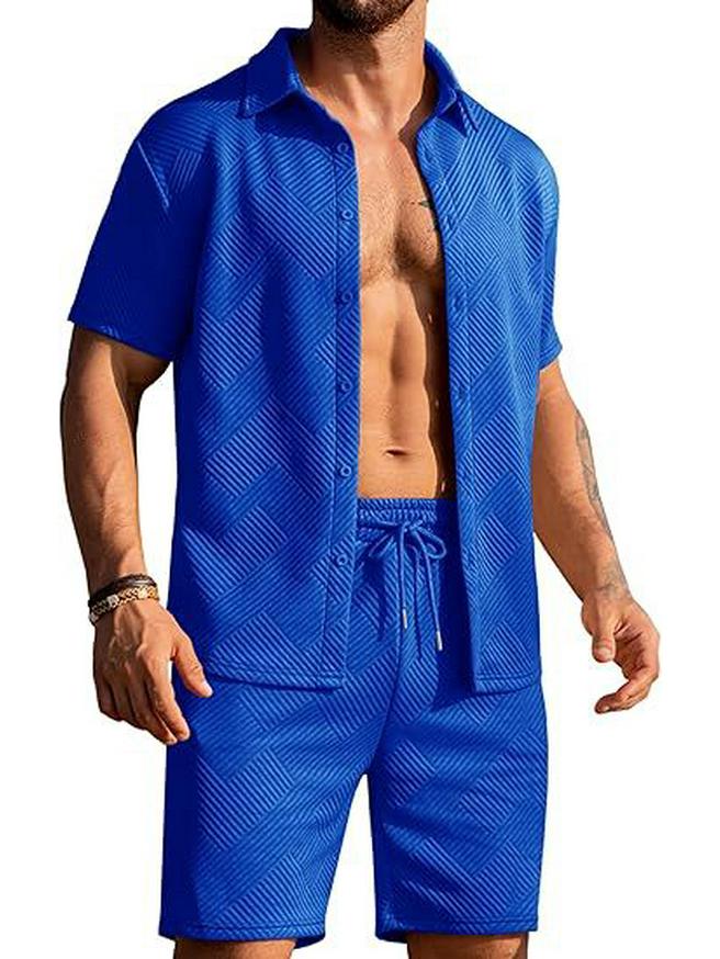 2025 Knitted Summer Beach Button-Up Top & Shorts Set with Pockets