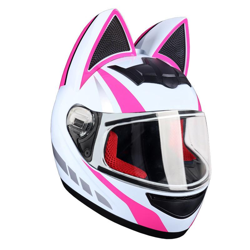 Electric Motorbike Helmet Female Cat Ear Full Helmet Summer Bluetooth Motorbike Full Helmet
