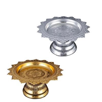 Decorative Alloy Offering Plate with Ornamental Pattern Tall for Religious Ceremonies Home Decoration Highlight