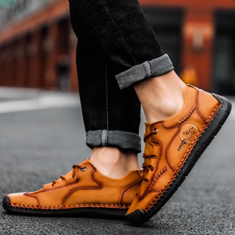 Męskie buty casualowe ze skóry z gumową podeszwą, szyte ręcznie, w dużych rozmiarach 38-48