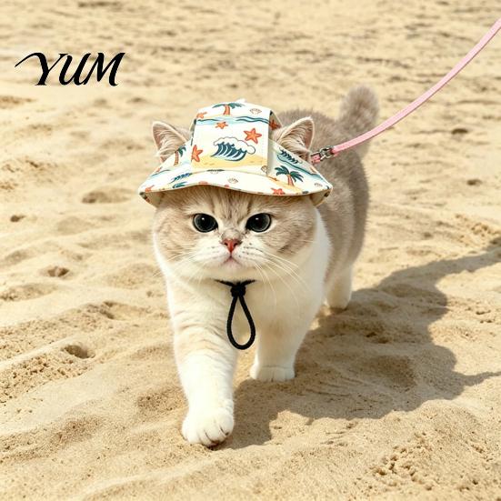 Breathable Pet Sunshade Cat Beach Hat, Summer Cap with Ear Holes, Adjustable Sun Hat for Hiking Small Dogs Cats Outdoor Protection Activities