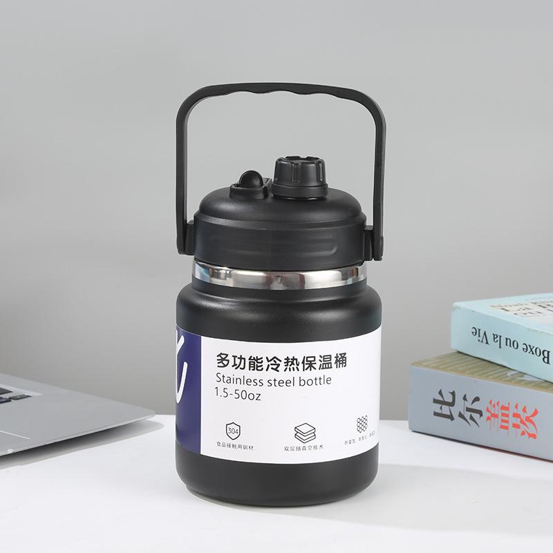 50oz New large capacity insulation bucket, Multi-functional 304 stainless steel thermo jug, Outdoor portable sports kettle, 1.5L