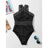 2025 Women One Piece Swimsuit Sexy  Mesh Splicing Swimwear Push Up Bathing Suits Solid Halter Female Beachwear Monokini Bodysuit