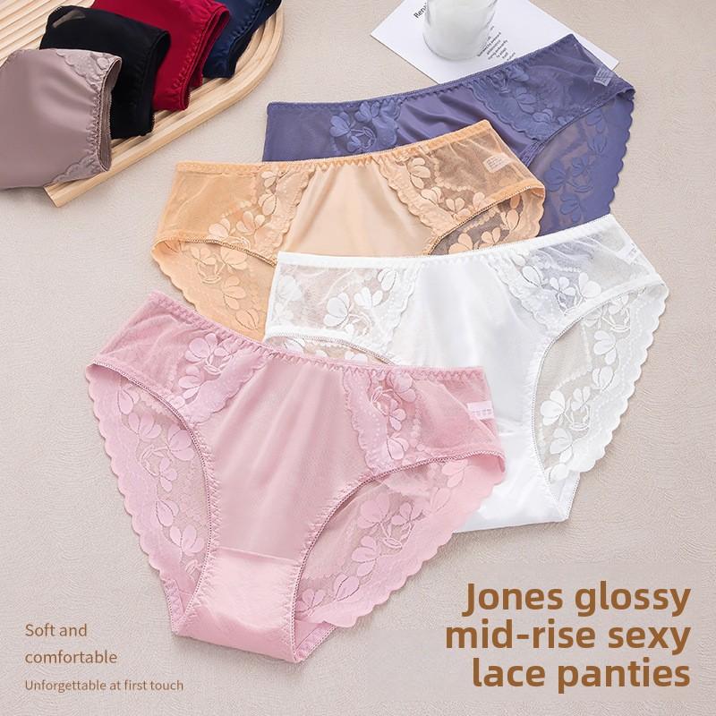 Big Size Lady Summer Sexy Lace Hollow Jacquard Seamless Breathable Triangle Briefs