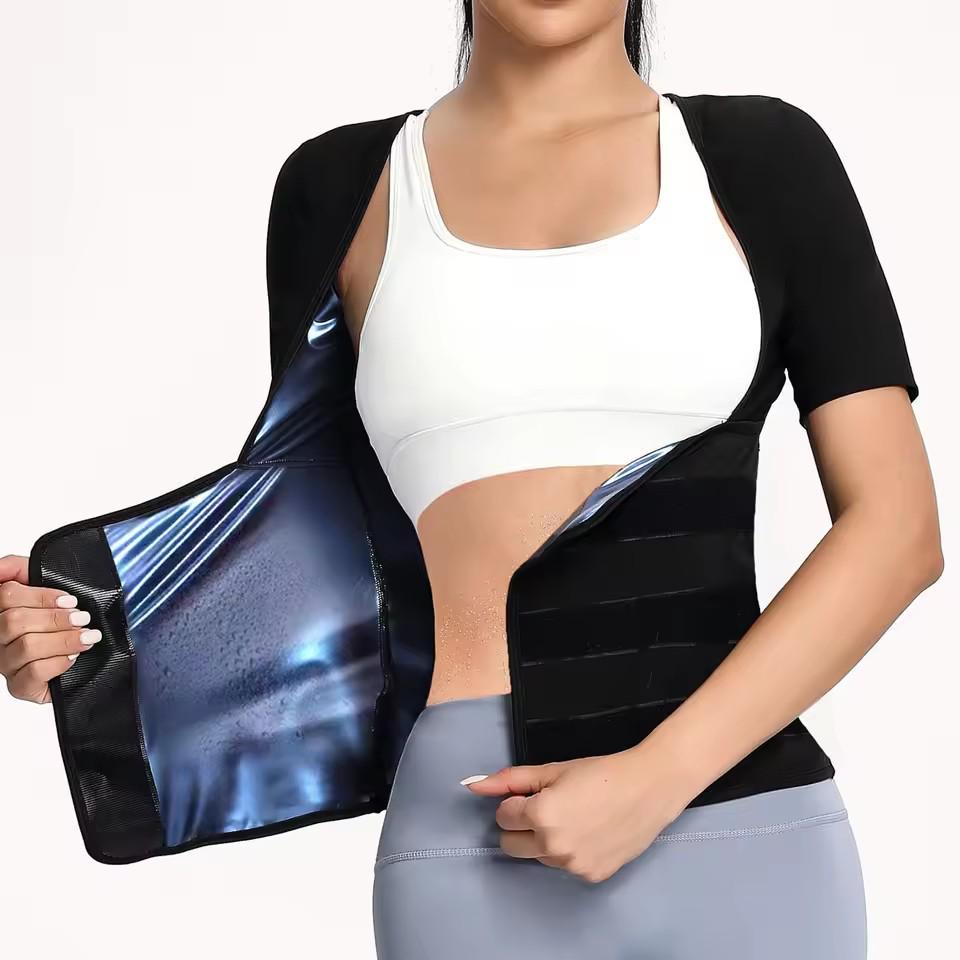 Women's Cross-Border Velcro Body Shaping Yoga Fitness Top - Short Sleeve Sweat-Enhancing Waist Cincher
